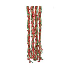 9 Foot Red Green Plaid Ribbon Bead Garland