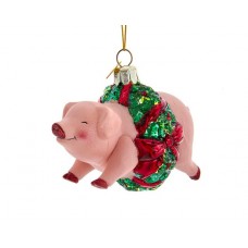 Noble Gems Glass Pig In Wreath Ornament