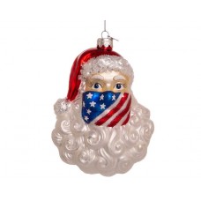 Noble Gems Santa Head Wearing Patriotic Mask Glass Ornament