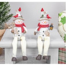 6.25" Resin & Fabric Cardinal Snowman Dangle Leg 2 Piece Set