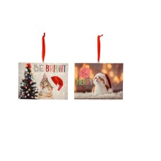 LED Light Up Be Bright Be Merry Cat Canvas Ornaments With Easel 2 Piece Set