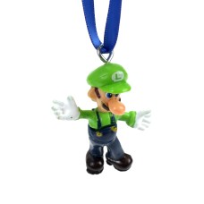 Custom Luigi With 1 Arm Up & 1 Arm Down & Both Legs Down With Blue Ribbon Miniature Ornament