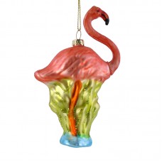 5" Blown Glass Pink Flamingo Christmas Ornament