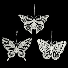 Lace White Butterfly Ornaments 3 Piece Set