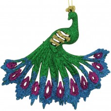 5.75" Plastic Peacock With Glitter Ornament