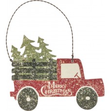 Snowy Red Truck With Christmas Trees Ornament