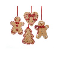 Gingerbread Man/Heart/Christmas Tree Ornaments 4 Piece Set