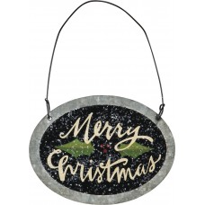 Metal Merry Christmas Text With Holly & Snow Ornament