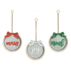 Round Rustic Christmas Word Ornaments 3 Piece Set