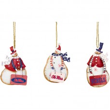 4.25" Metal Mississippi Rebels Snowman Ornament 3 Piece Set