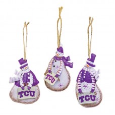 4.25" Metal TCU Horned Frogs Snowman Ornament 3 Piece Set